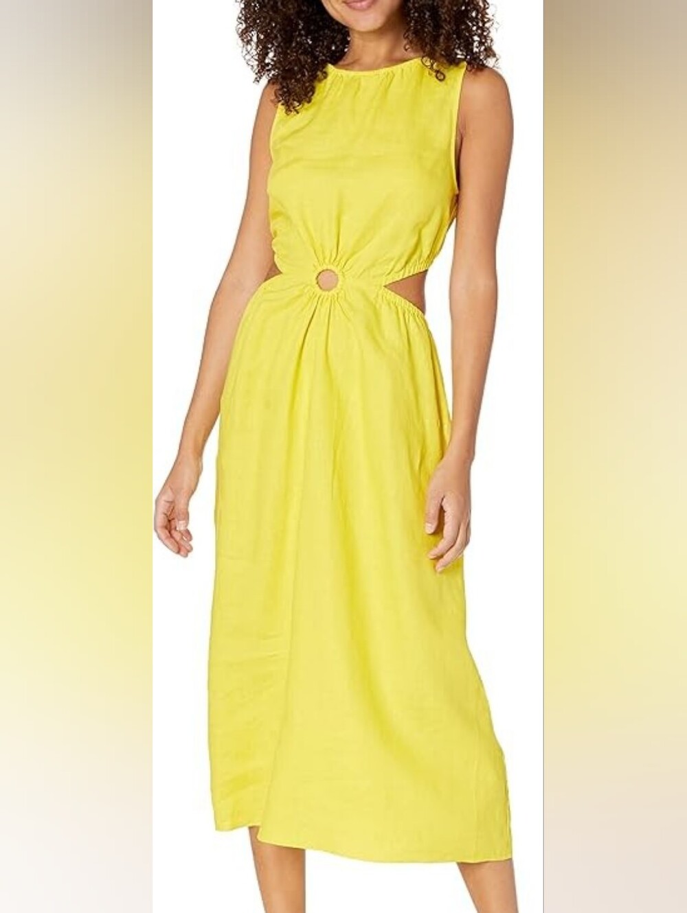 Linen Side Cutout Dress Yellow The Drop Women's Sade NWT XL